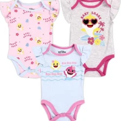 BABY SHARK Girls Newborn 3-Pack Creepers