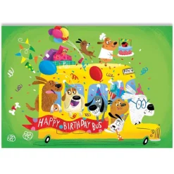 Dog Party Bus Birthday Card
