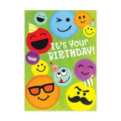 Glitter Smiley Faces Birthday Card