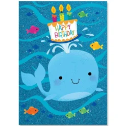 Glitter Whale with Cake Birthday Card