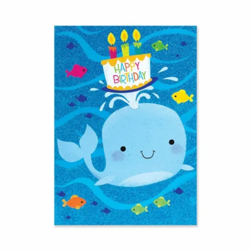 Glitter Whale with Cake Birthday Card
