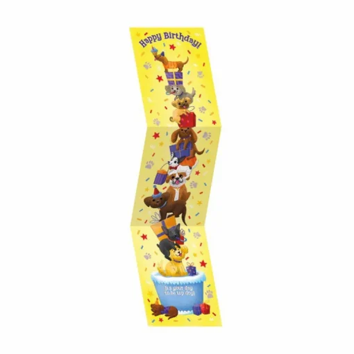 Tri Fold Birthday Card - Stacked Dogs Glitter Tail